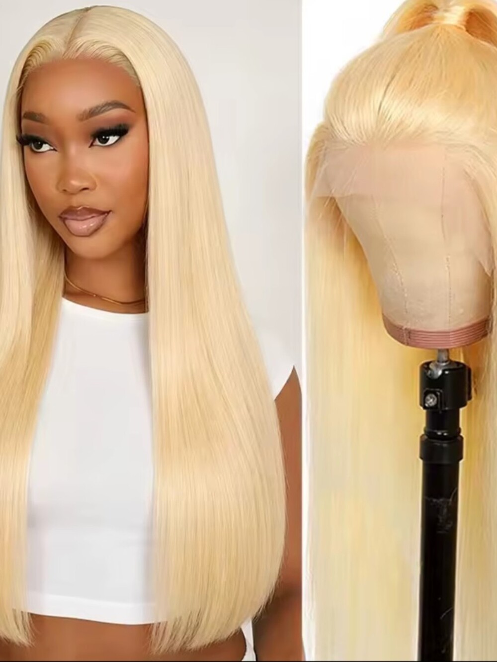 Women's 16" Inch Blonde Wig Human Hair 13×6 Transparent Lace Front Wig